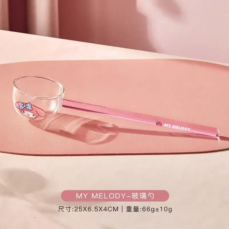 Sanrio Hello Kitty My Melody Anime Kawaii Ins Glass Soup Spoon Cute Cinnamoroll Household Large Drink Soup Spoon Tableware Toys