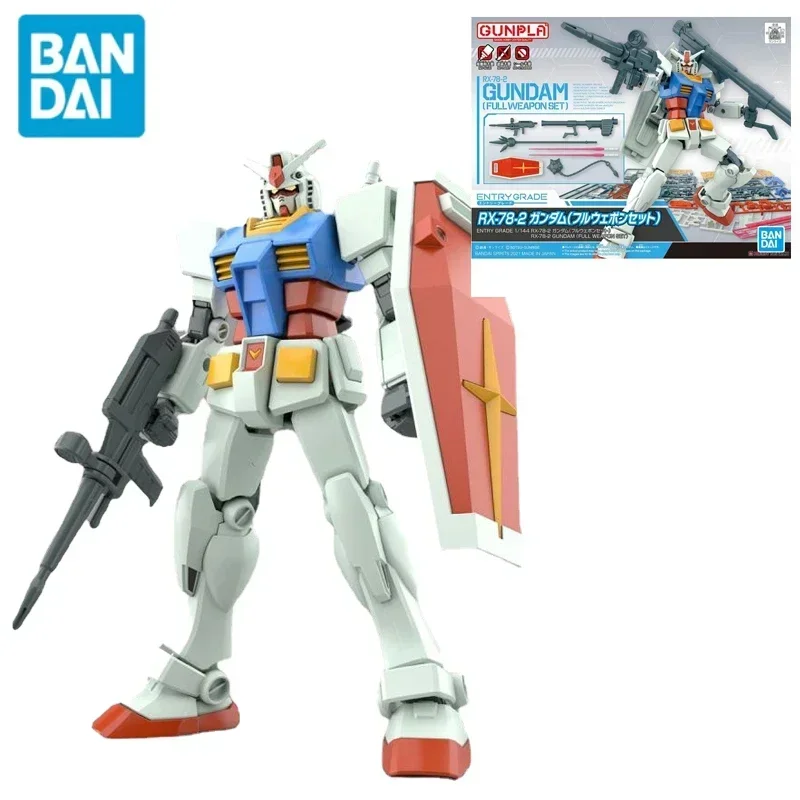 Original Bandai Gundam Anime Figure EG 1/144 Entry Grade Rx-78-2 Full Equipment Gundam Assembly Model Ornaments Figure Toys