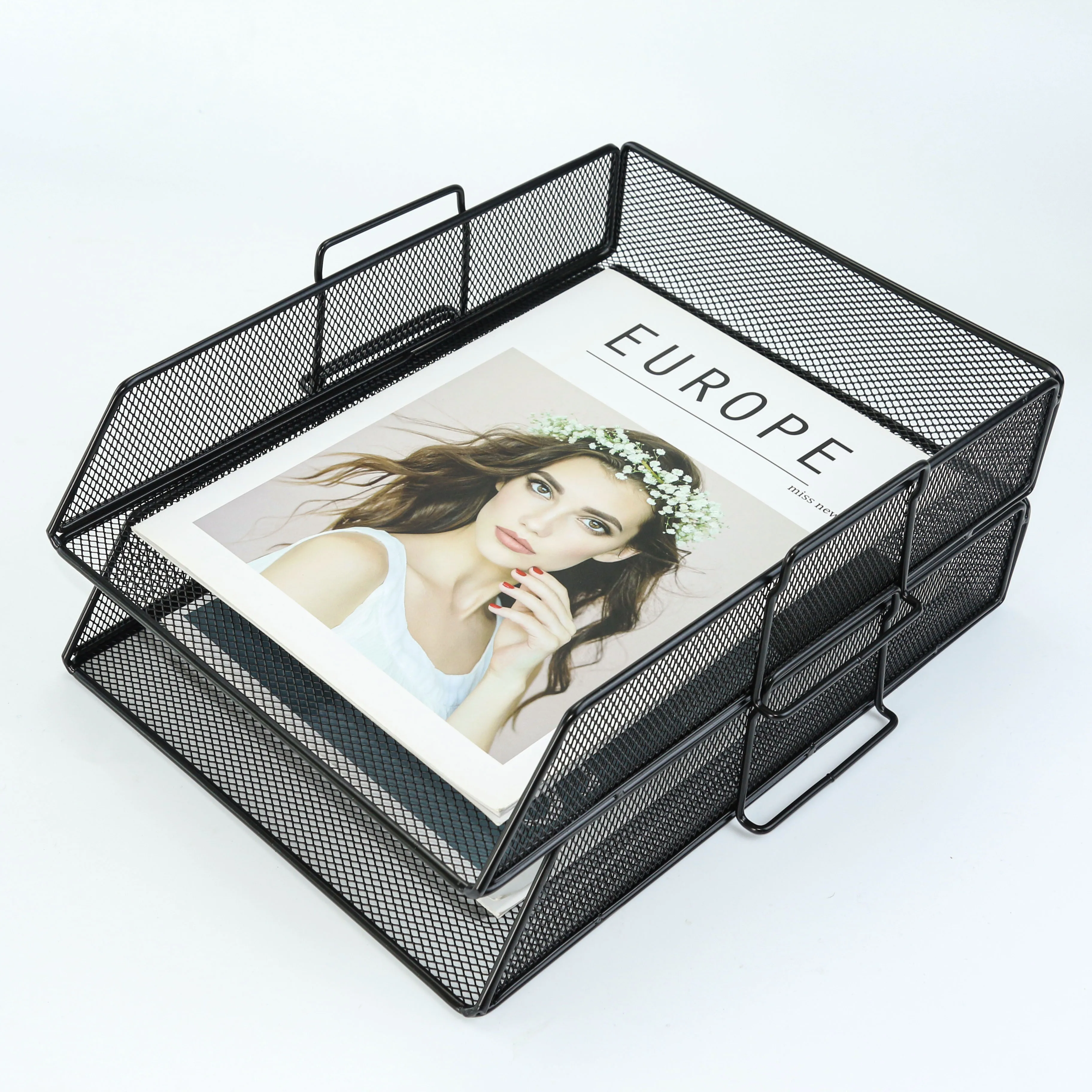 2Pcs Desktop File Organizer, Mesh File Organizer with 2 Letter Trays, Easy Installation, for Office, School and Home