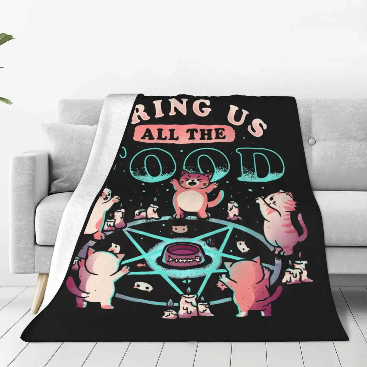 

Bring Us All The Food Evil Cat Blanket Japanese Japan Retro Monster Kaiju Wool Vintage Warm Throw Blankets for Bedspread Winter