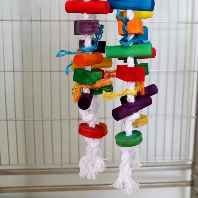 Colorful Parrots Chew Climbing Toy Safe Soft Cotton Ropes Puzzle Block Tearing Toy For Bird Mental Stimulation HX6C