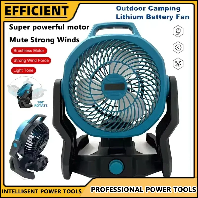 Ventilador de mesa sem fio makita, ventilador portátil para acampamento, cabeça ajustável multiuso, configuração de 3 velocidades, ventilador de chão de mesa alimentado