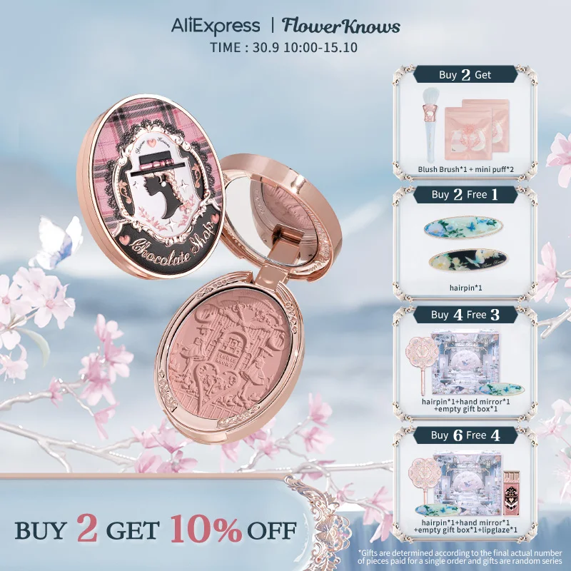 Flower Knows Chocolate Series Embossed Blush 5g  Lasting Natural Waterproof Blush Cosmetic