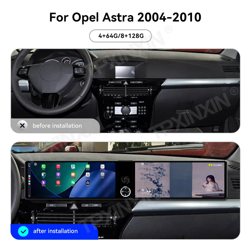 

12,3-дюймовый автомобильный радиоприемник с двойным экраном для Opel Astra 117 2004-2010, автомобильный мультимедийный видеоплеер, стерео GPS-навигация, головное устройство Carplay
