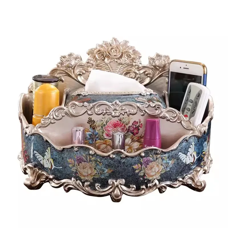 

European Style Desktop Multifunctional Tissue Storage Box, Remote Control Coffee Table Creative Resin Tissue Box