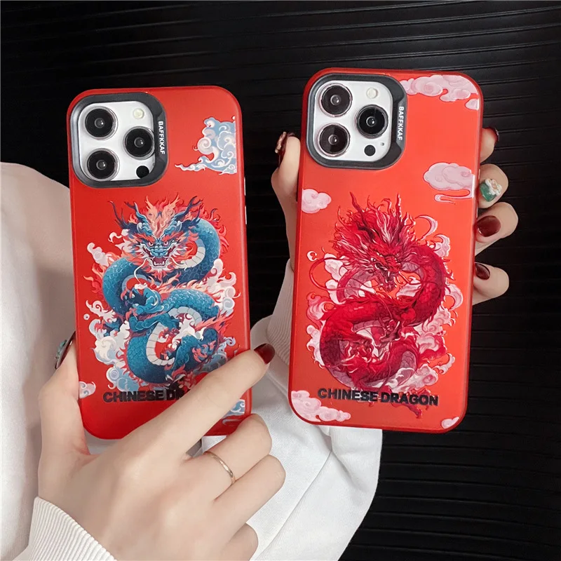 

Chinese Style Chinese New Year Red/Blue Dragon Mobile Phone Case For IPhone11 12 13 13ProMax 14 14Pro 14ProMax 15 15Pro 15ProMax