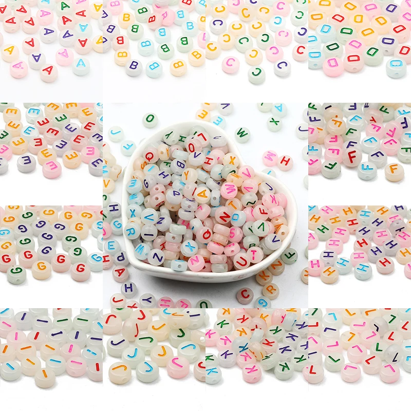 100pcs/Lot 4x7mm Frosted Luminous A-Z Acrylic Letter Beads Round Colorful Alphabet Spacer Beads For Handmade DIY Accessories