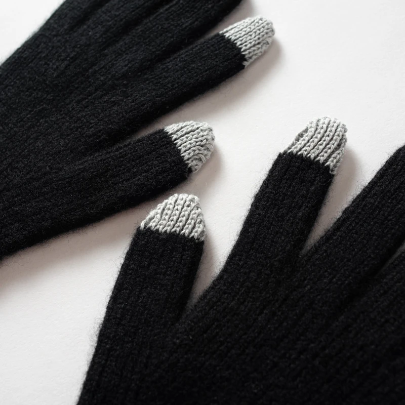 Winter New 100% Cashmere Knit Touch Screen Gloves Women Soft Warm Stretch Guantes Lady Solid Color Casual Full Finger Guantes