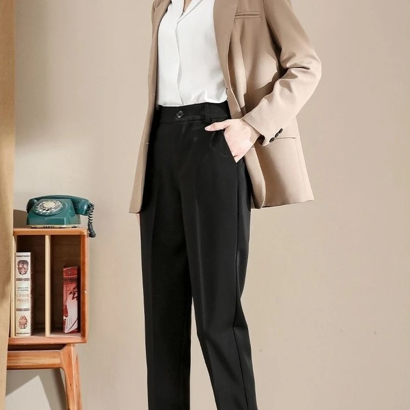 Capris-Pantalon de Travail à Taille artificiel astique pour Femme, Vêtement de Bureau, Tailleur, lèvent, Tout Moyen, Harajuku, Esthétique G