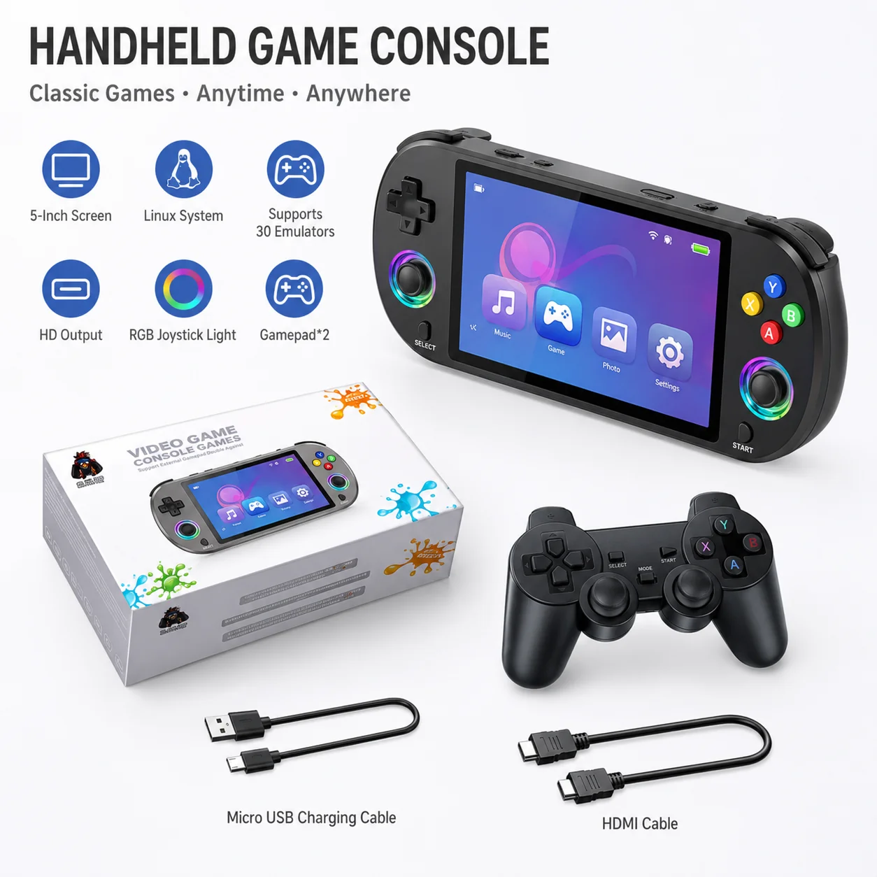 M22 PRO Pocket Game Console 1080P HD Display Dual RGB Joystick 3000mAh Battery HDMI Output Portable Handheld Video Game Machine