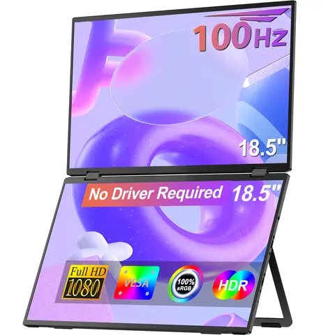 Cdisplay는 18.5 인치 120Hz 듀얼 스크린 휴대용 모니터, 1080P 360 ° 접이식 듀얼 모니터, HDMI USB-C 스택 트리플 PC 노트북용