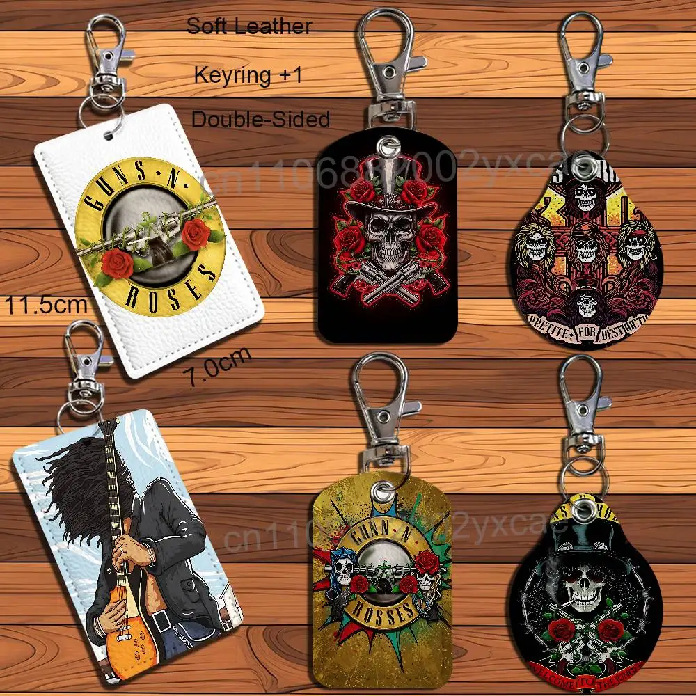 band Guns N Roses Appetite GNR Rectangle ID Card Case Keychain Access Card Bag Key Tag Ring Leather Card Holder Key Ring Access
