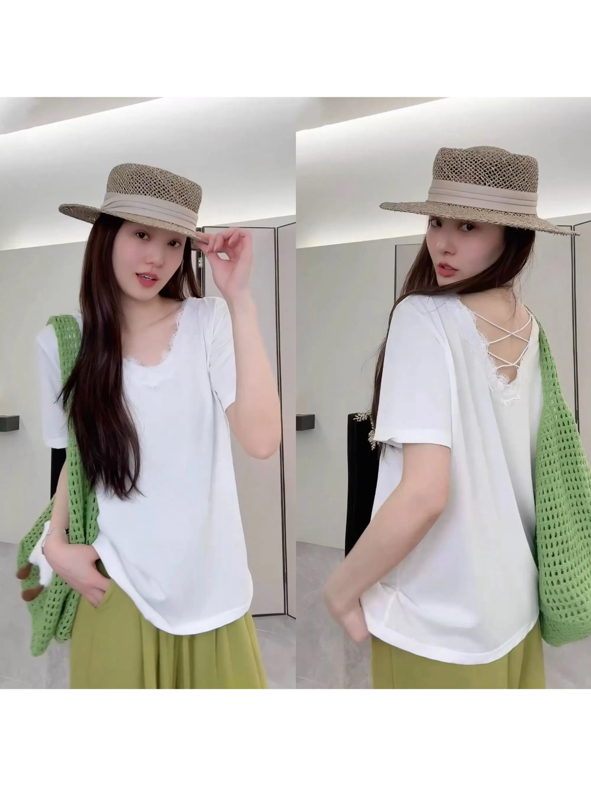 

Ice Silk Snowflake Cotton Lace Short Sleeve T-Shirt Women's Loose Casual Summer plus Size Slimming Top V-neck T-shirt
