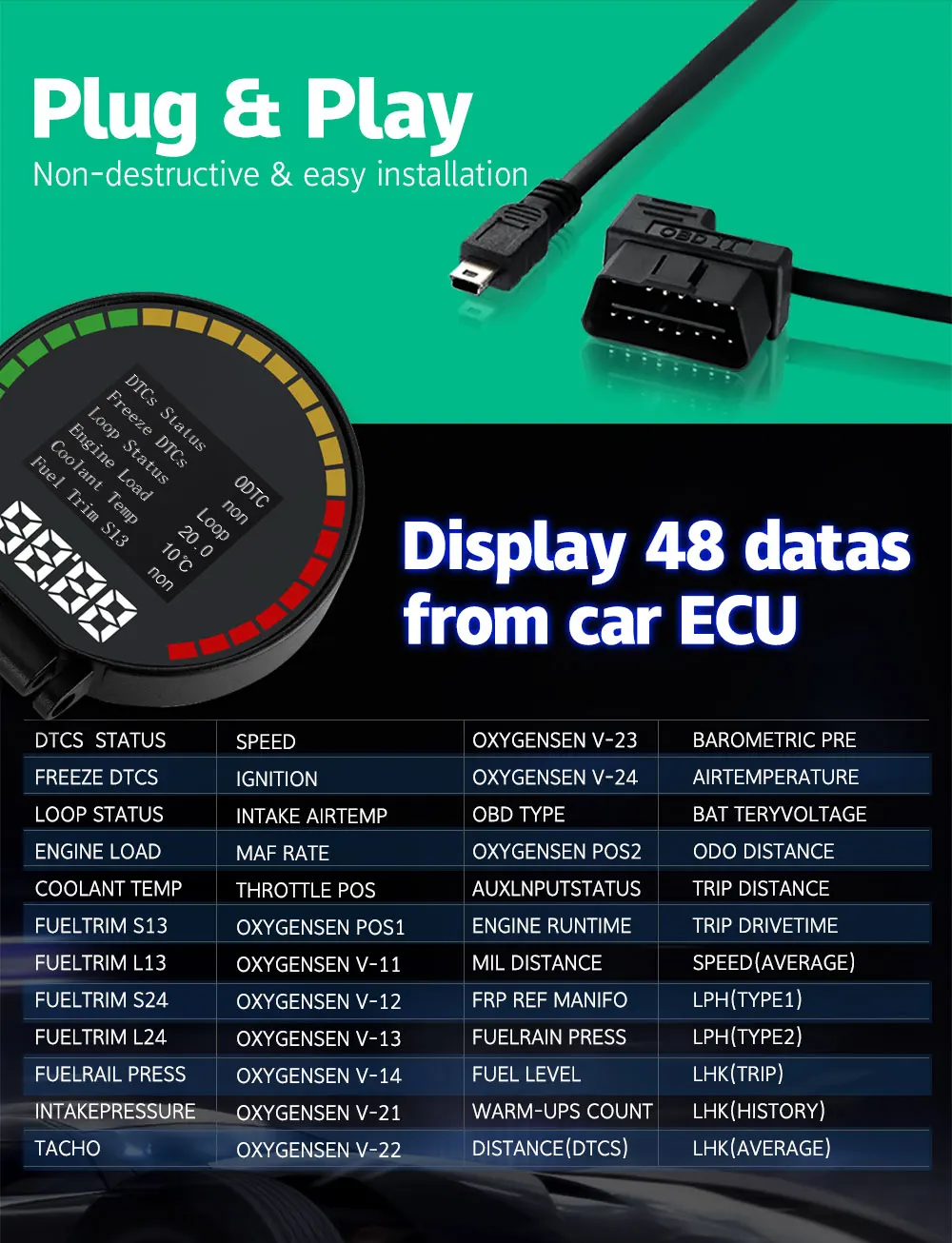 

factory P15 GPS Speedometer Car Head Display Speed RPM Alarm 2.84" Screen Type-C Connection Plug and play New WiiYii OBD2 Gauge