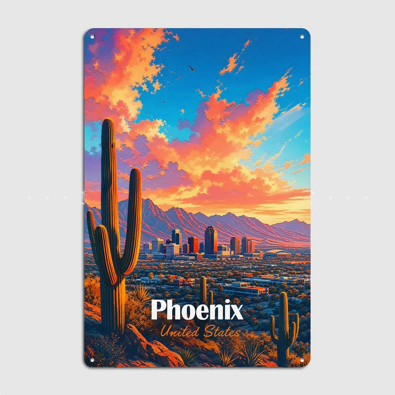 Phoenix Arizona Sunset Travel Poster Metal Sign Life Wall Custom Bedroom Indoor Home Wall Decor Posters Room Decoration