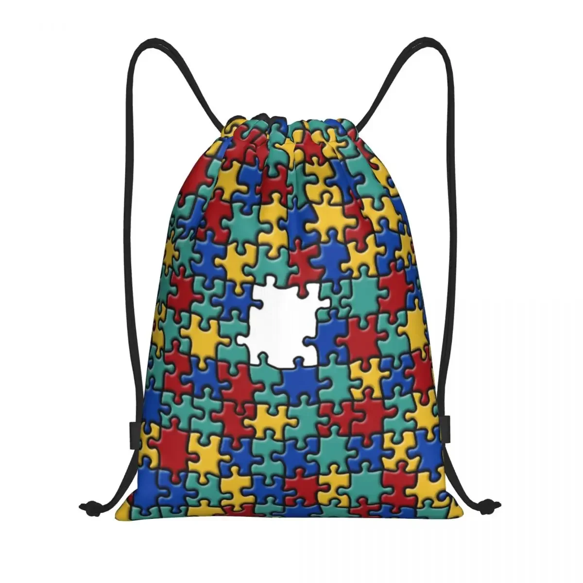 Custom Colorful Puzzle Autism Awareness Drawstring Backpack Bags Men Women Lightweight Gym Sports Sackpack Sacks for Traveling