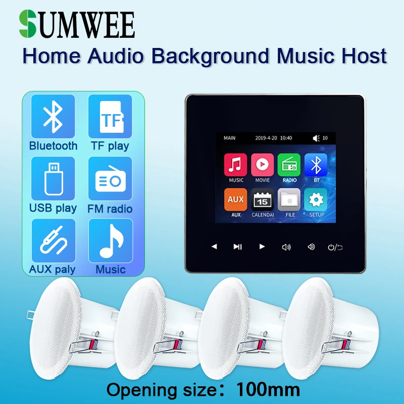 

Home mini audio in wall power amplifier TF USB Bluetooths sound controls panel music player system with Stereo ceiling speakers