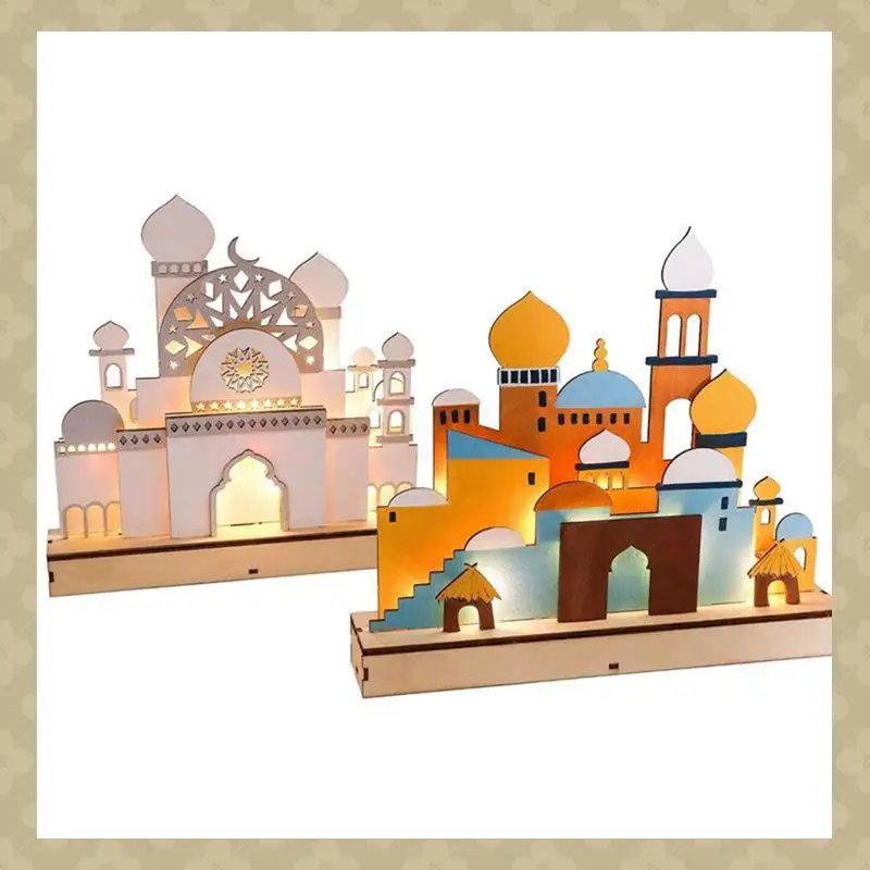 AB45 B Legno Eid Mubarak LED Luce notturna Musulmano Ramadan Decor per la casa Festa musulmana islamica Mubarak Decor Forniture per feste Durabl