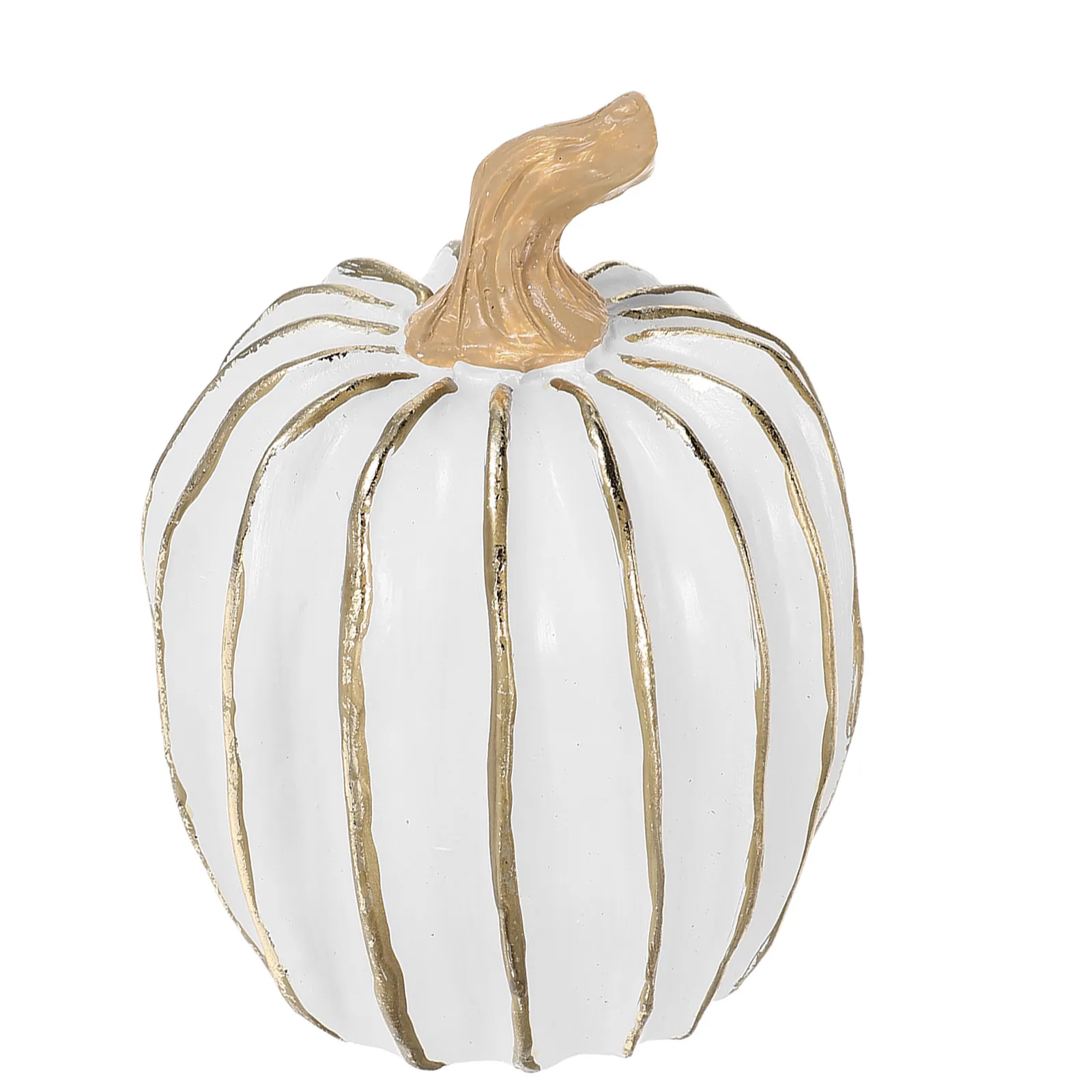 White Gold Resin Pumpkin Ornament – 5 Inch Autumn Thanksgiving Halloween Table Decor