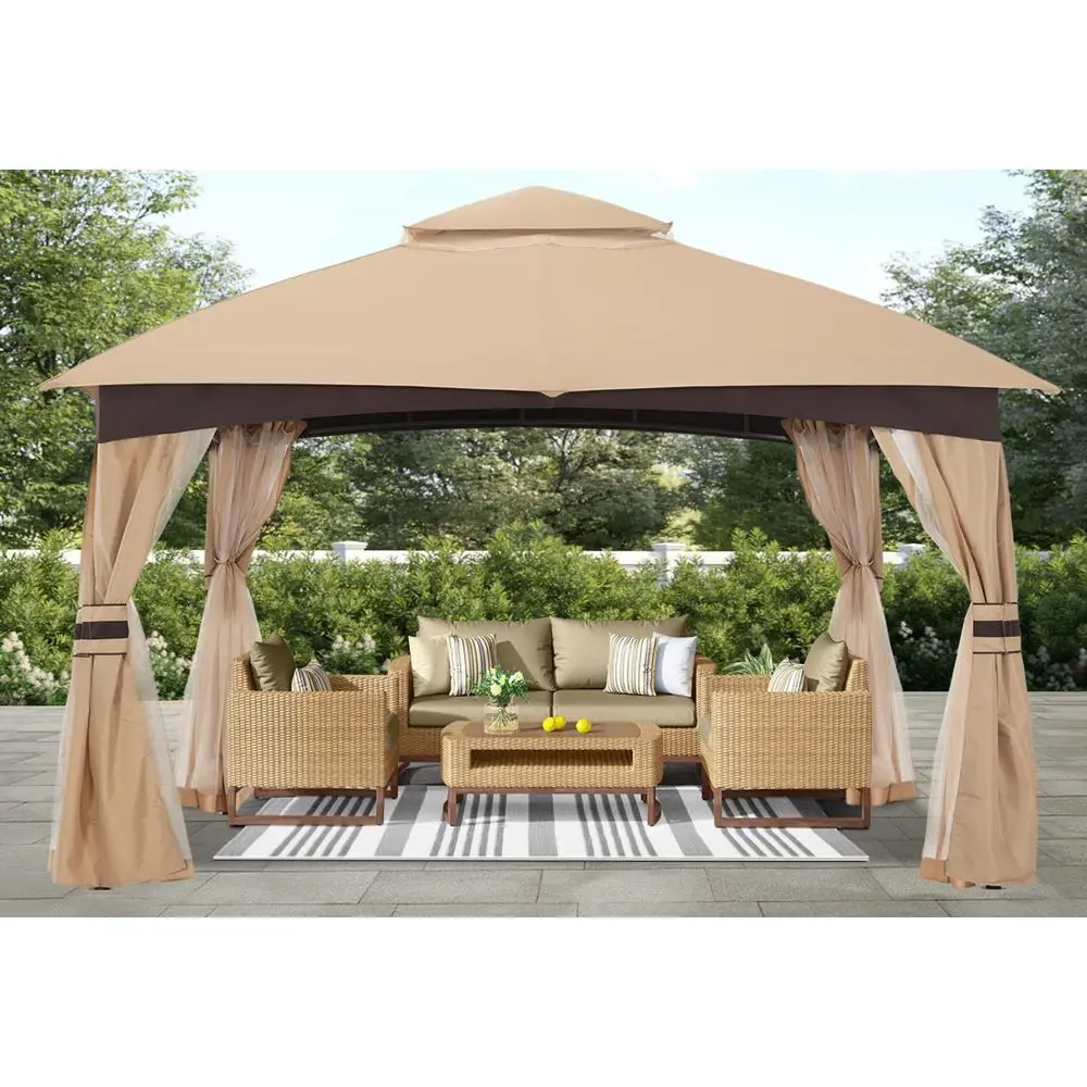10x10 Outdoor Gazebo with Mosquito Netting, Beige