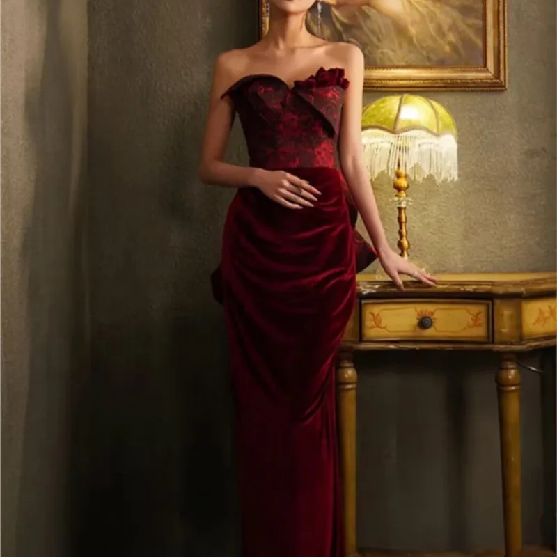 Wine red toast return appreciation banquet morning gown dress