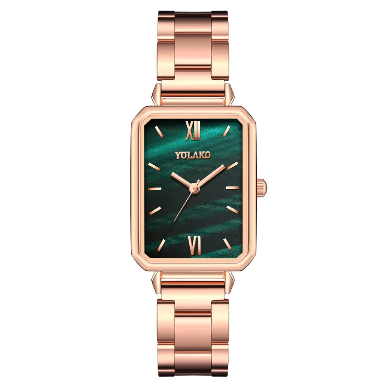 Women's Square Green Watch Steel Strap Quartz Movement Fashion Female Watches Casual Ladies Watch Daily Wear Girl Gifts