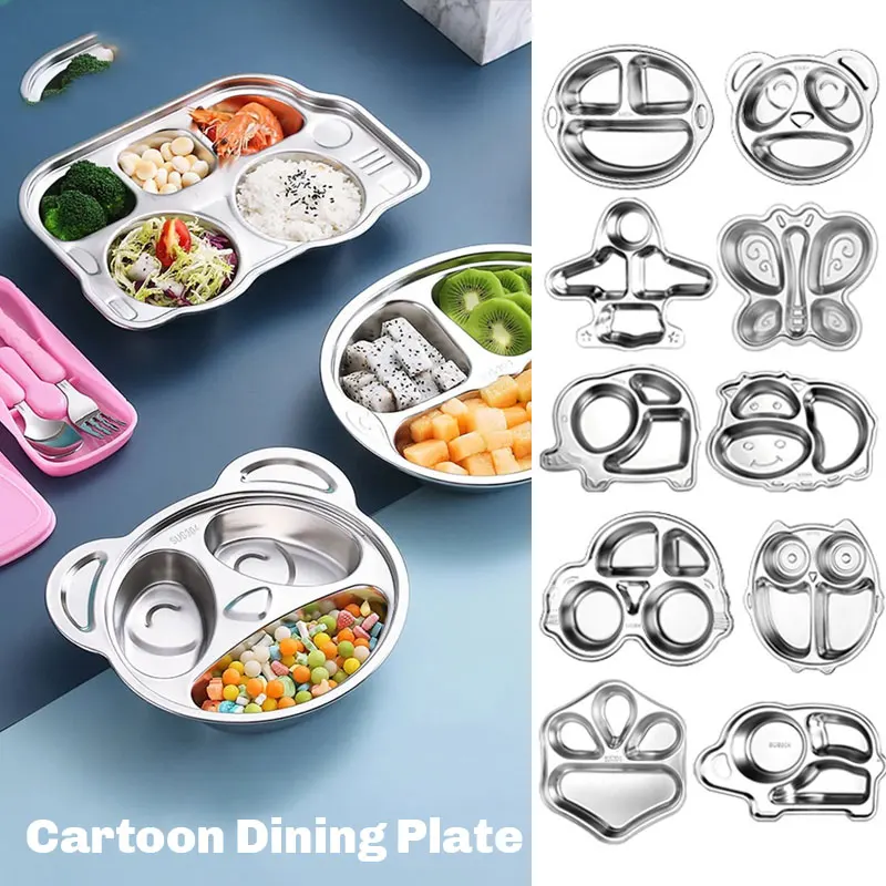 

Stainless Steel Children Dinner Plate Lunch Box Bkids Creative Fast Food Plate Kindergarten Split Rice Plate Lunch Box Tableware