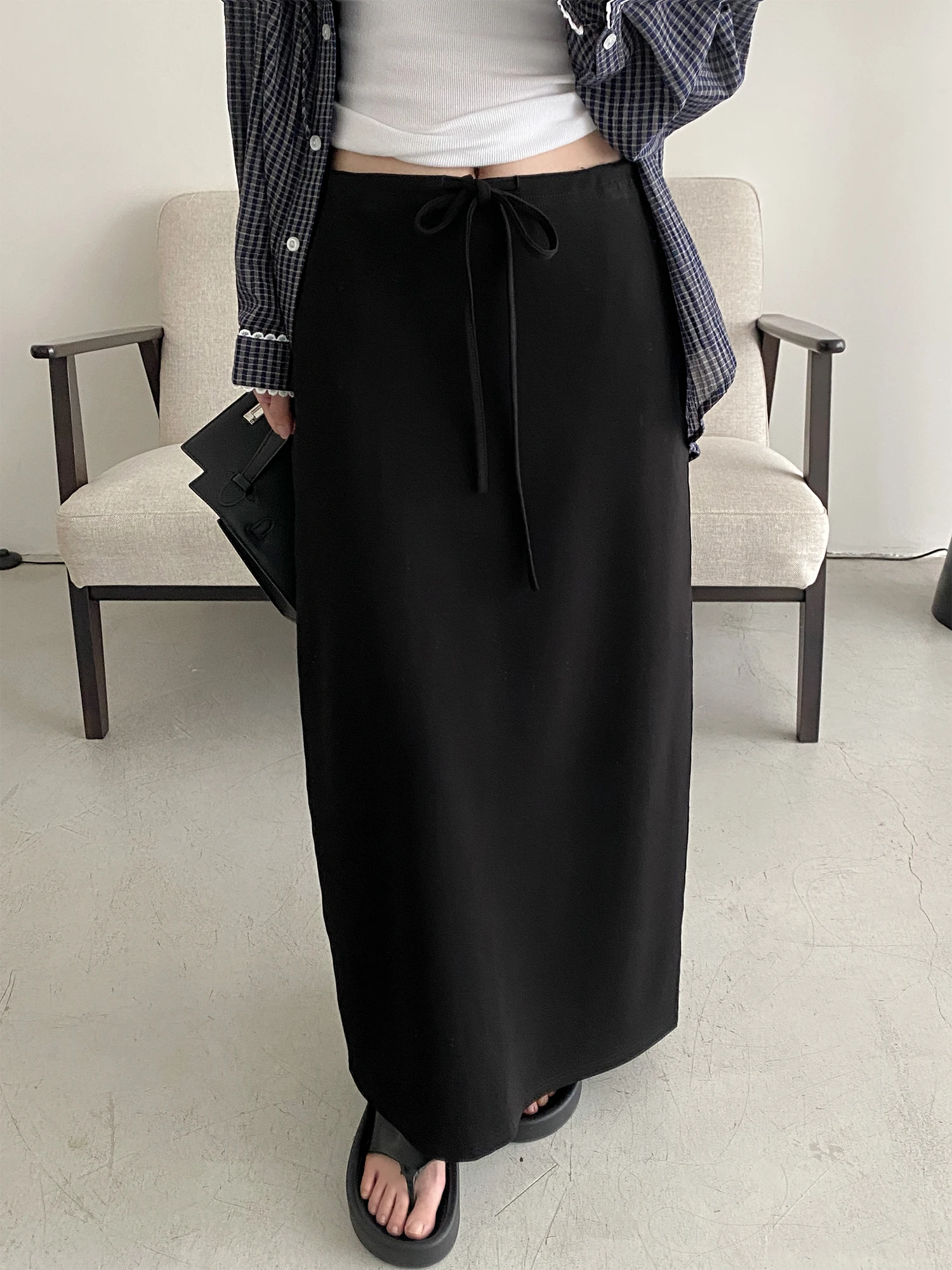 

SunYeo Air Cotton Jelly Skirt High Waist Dstring Women's Faion Long A-Line Skirt Korean Sle Commute Summer Dr