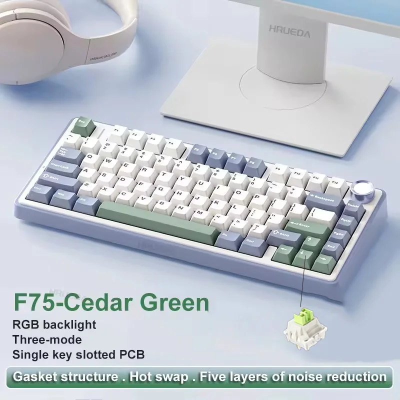 AULA F75 2.4G Draadloos/Bluetooth/Bedraad Gaming Mechanisch Toetsenbord RGB Aangepast 75% Indeling OEM Profiel Pakking Structuur