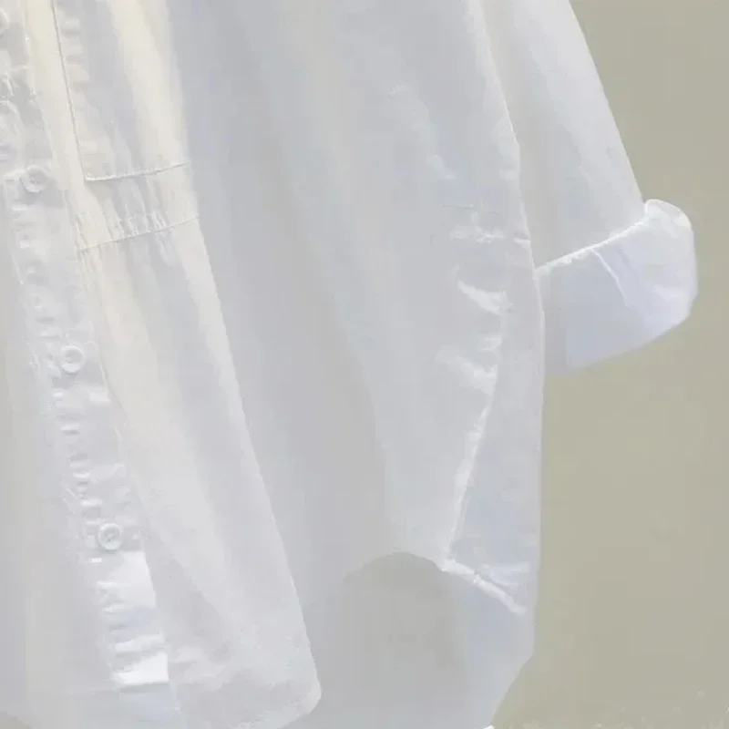 2025 Spring Autumn Casual Loose Office Blouse Long Sleeve White Women Shirt New Lady Tops Button Simple Woman Clothes