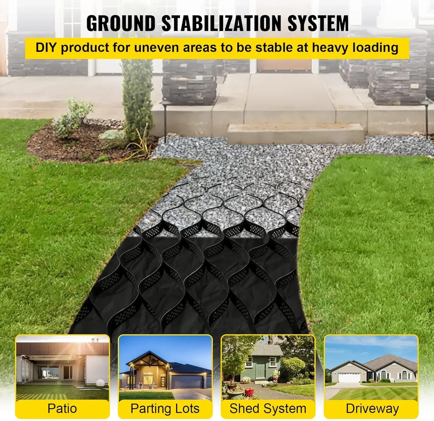 Ground Grid, 1885 lbs per Sq Ft Load Geo Grid, 3" Depth Permeable Stabilization System for DIY Patio, Walkway, Shed Base