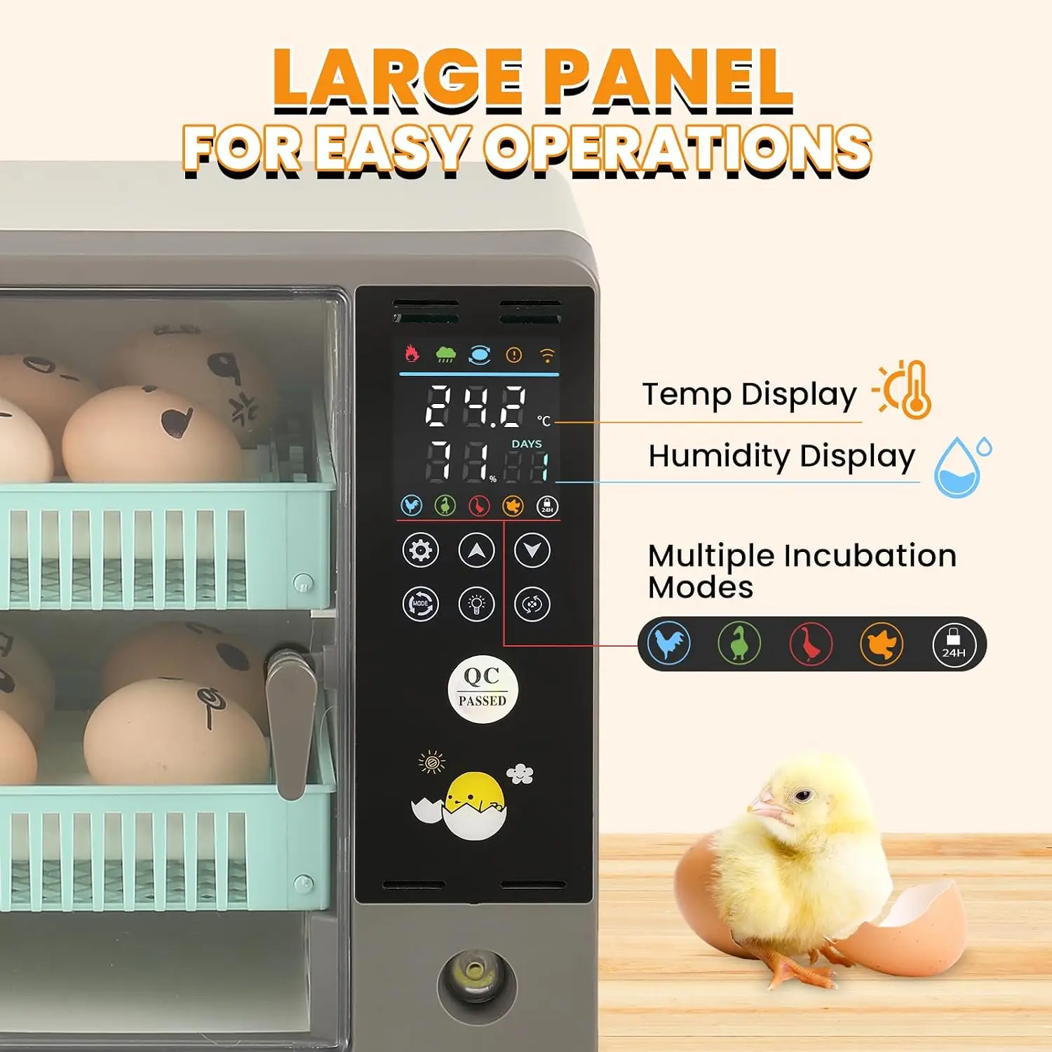 Cabinet Incubators for Hatching Eggs, 24 Egg Incubator | Automatic Turning, Temperature & Humidity Control, Temp Display, for Ch