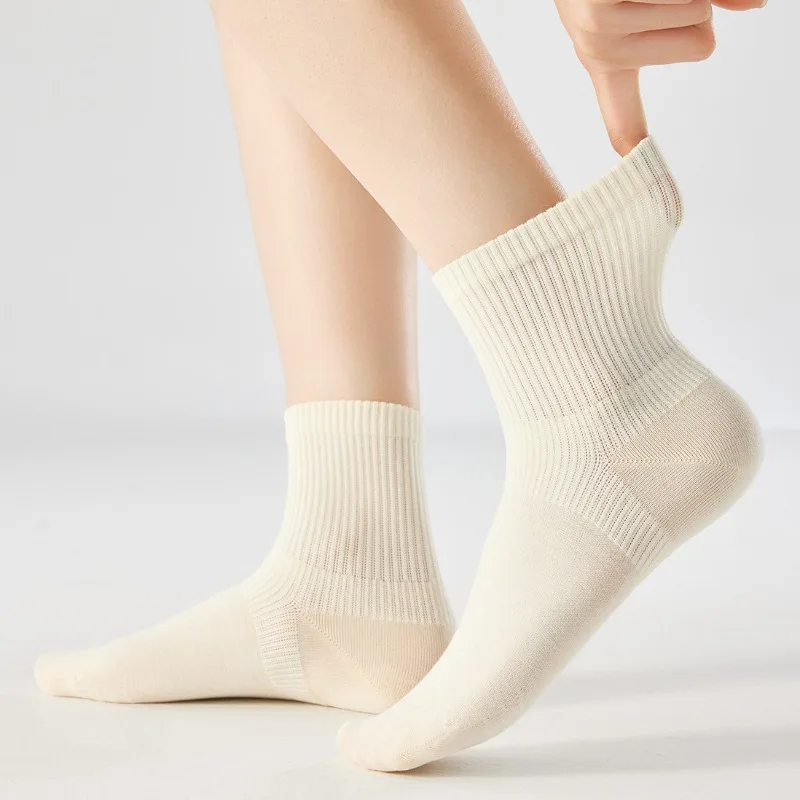 1 par de meias de algodão femininas meias de comprimento médio primavera e verão cor sólida ângulo fino meias de ângulo reto de alta qualidade atacado