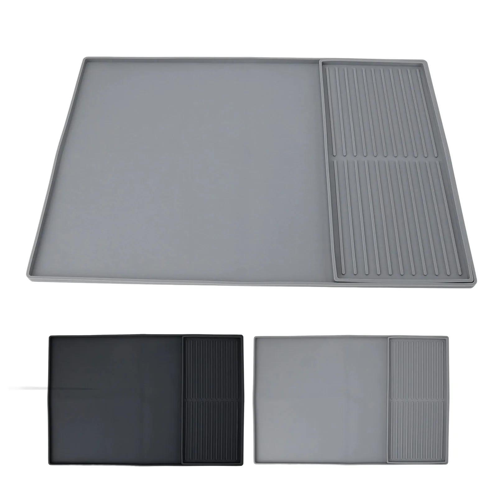 Silicone Draining Mat Soft and Non Slip Coffee Maker Drip Mat Divided Zone Design 1.1cm Raised Edges for Kitchen Countertop