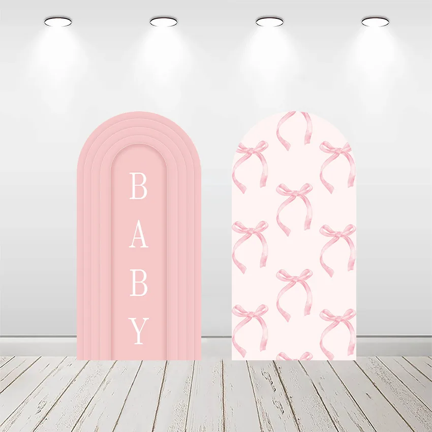 

Mehofond Custom 2-Sided Pink Stripes Bows Girls Birthday Party Baby Shower Covers Chiara Arch Wall Background Decor Backdrop