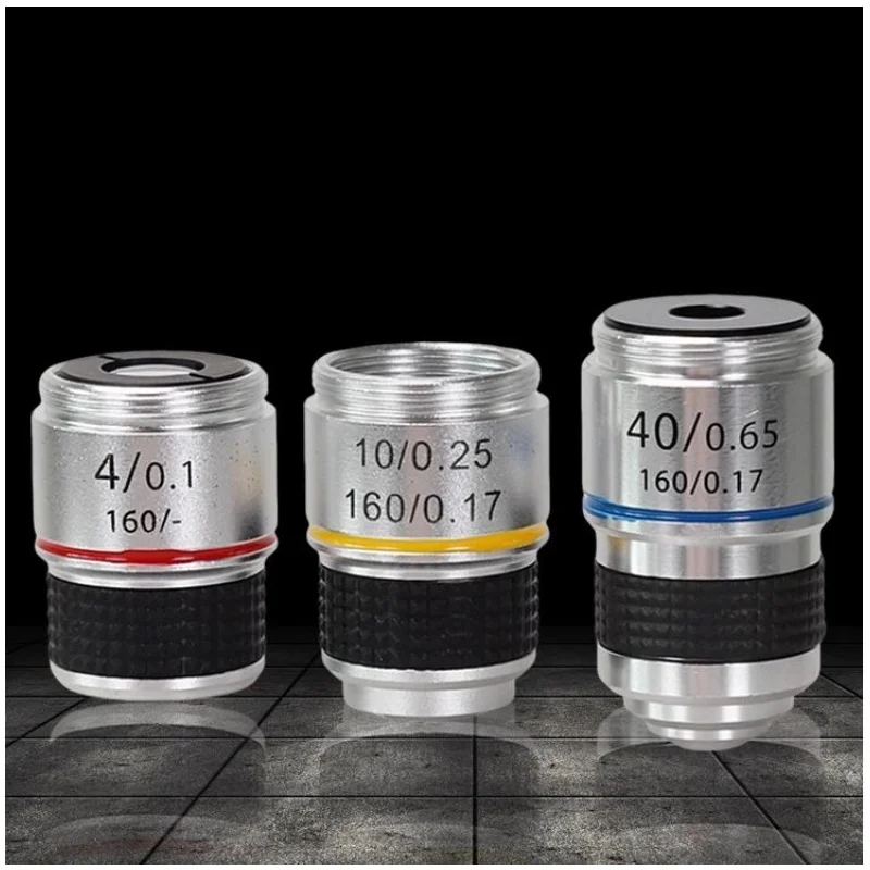 Objectif de Microscope biologique professionnel, lentille d'objectif optique HD haute puissance avec revêtement 4x 10x 40x