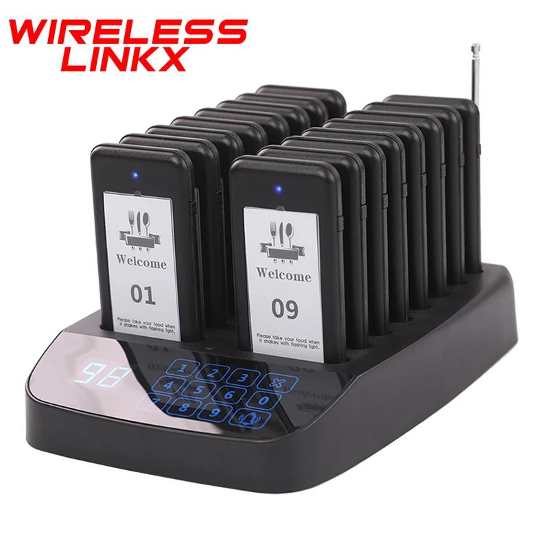 Wireless Restaurant Pager System Buzzer Calling System 16 Pagers For Food Truck Fast Food Court Bar Cafe Shop