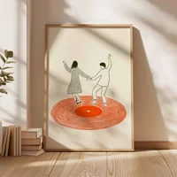 Retro Record Player Dancing Couple Canvas Print Poster Modern Music Inspired Illustration Art Prints Valentine's Day Home Decor 3