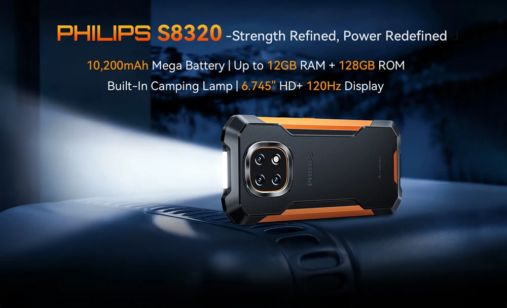 PHILIPS S8320 Rugged Smartphone 12(6+6)GB 128GB Dual Sim 6.745" 120Hz 48MP 10200mAh NFC Waterproof Camping Lamp Unlock