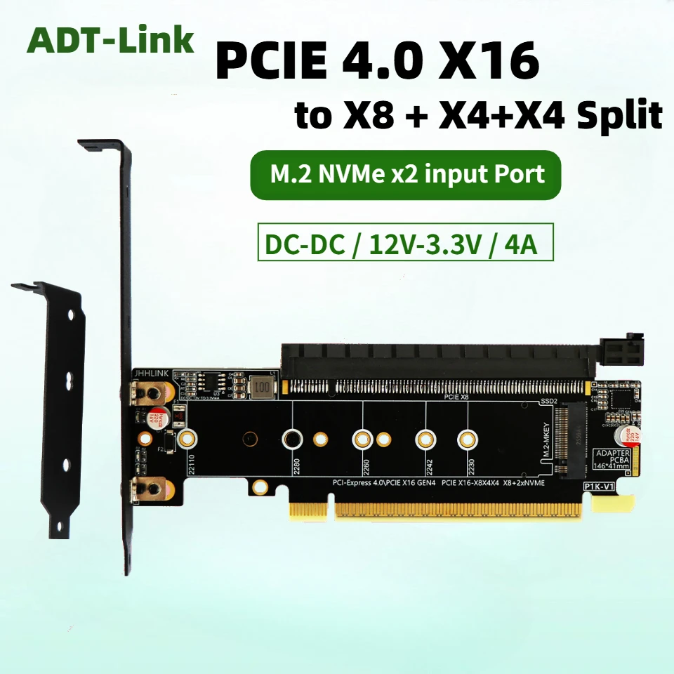 pcie4-バイフォラクション-x16-から-x8-x4-x4-スプリット拡張アダプターカード-2-ポート-x-m2-nvme-m2-pcie-アダプター-22110-2230-ssd-用-dc-33v-4a
