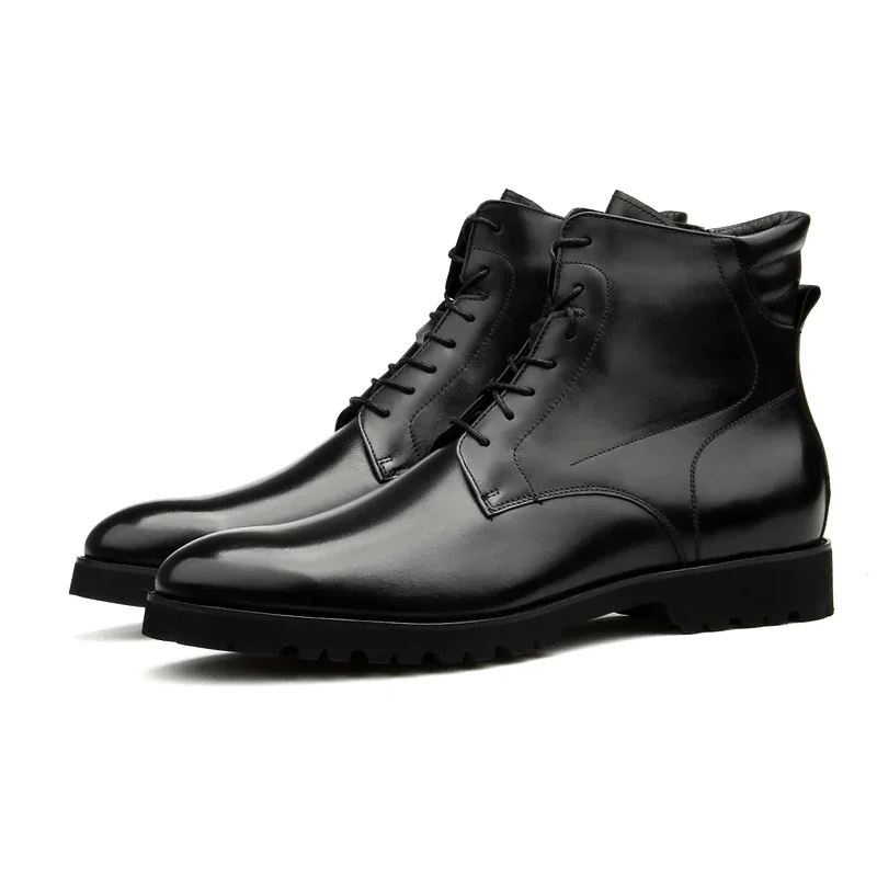 Large Size EUR46 Winter Black Mens Ankle Boots Genuine Leather Boots Male Office Shoes