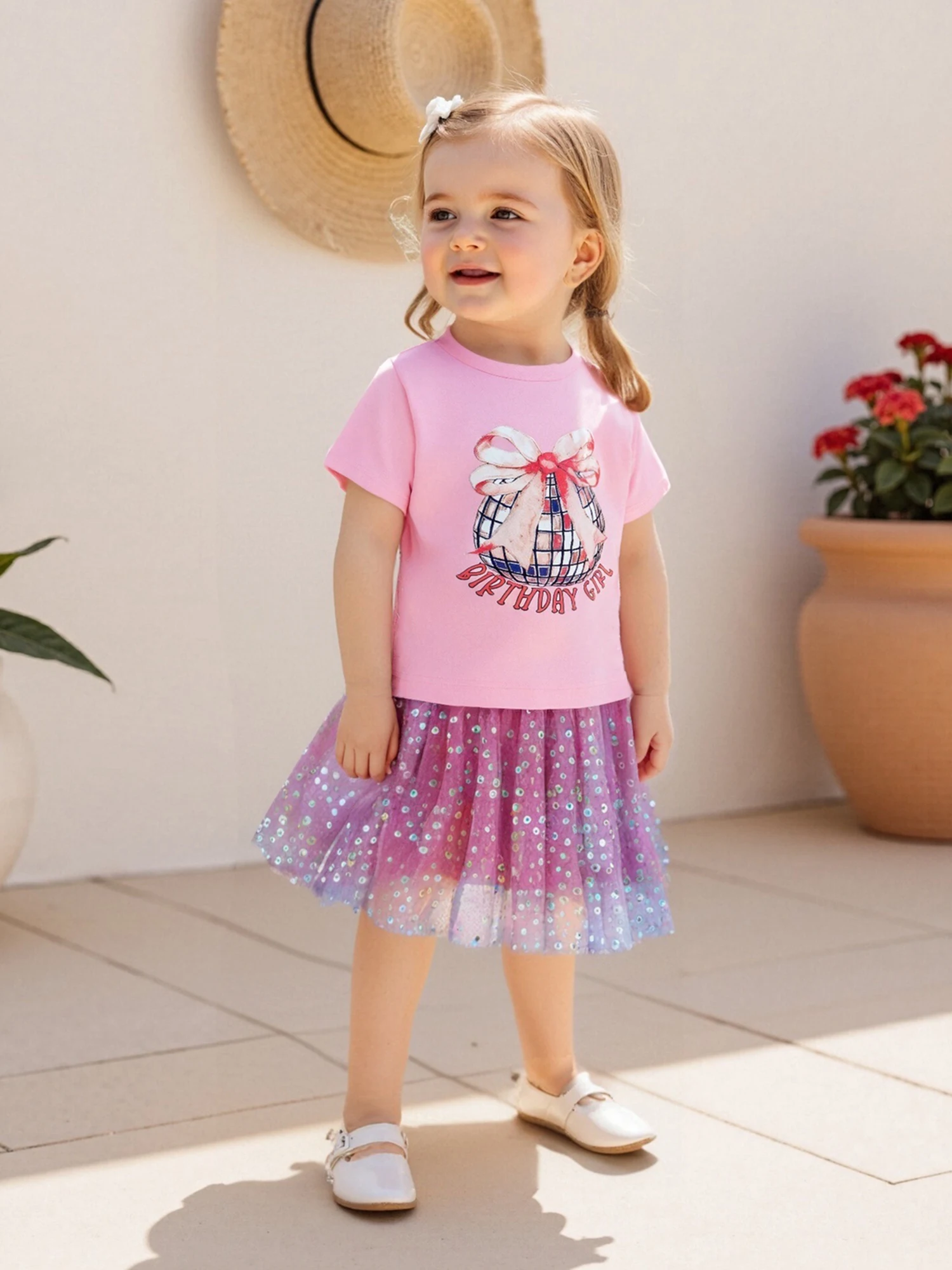 

Girls Summer Outfits Floral Embroidered Denim Jacket and Ruffle Hem Skirt Set with Matching Hair Bow Accessory