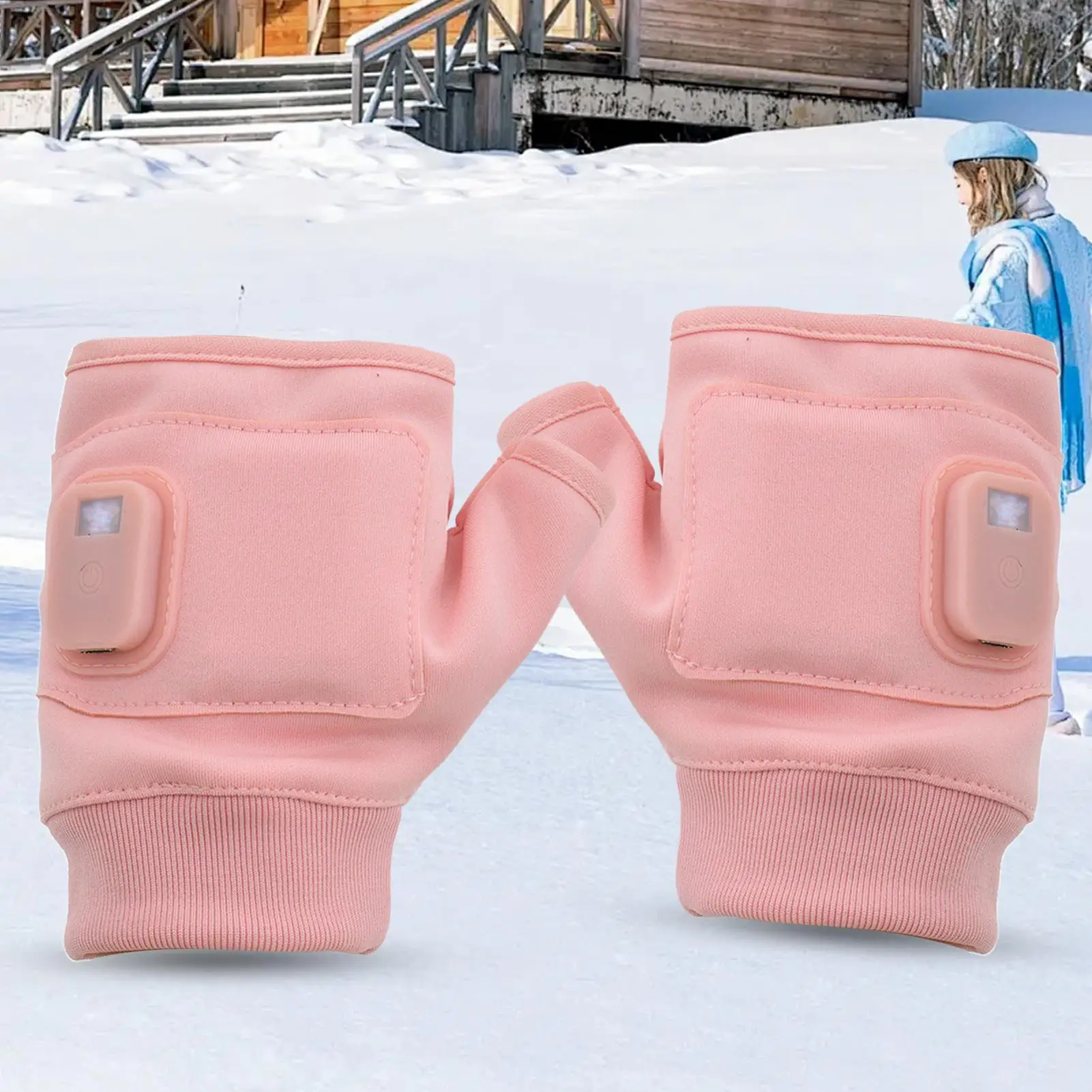 

Варежки с подогревом, варежки для бега с половиной пальца, USB перезаряжаемые электрические термоперчатки для рук для женщин, спорт на открытом воздухе, холодная погода