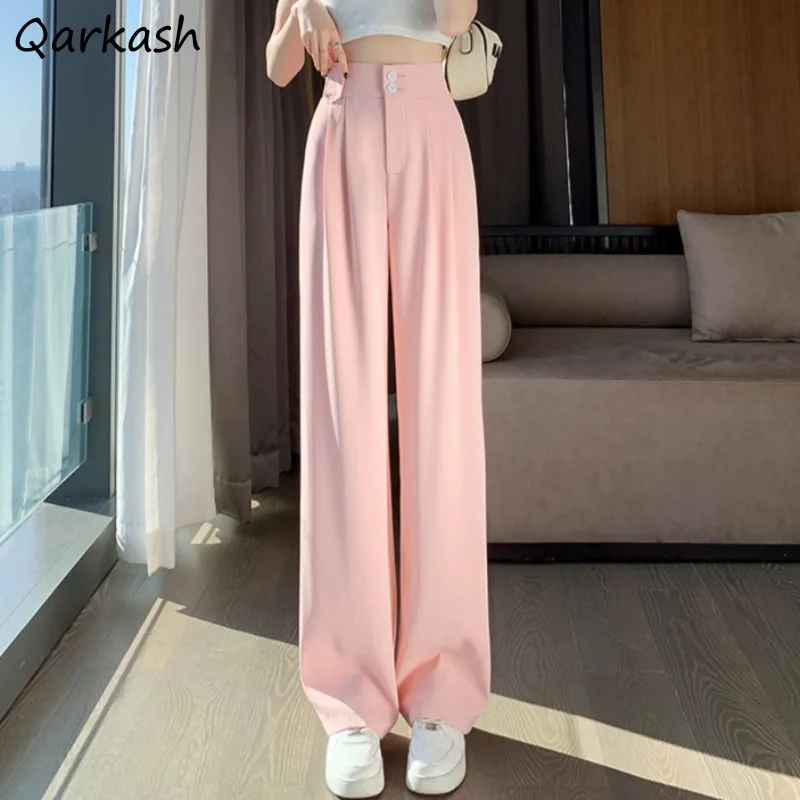 

Minimalist Pants for Women Spring Summer Full Length All-match Korean Style Young Girls High Waist College Chic Candy Colors