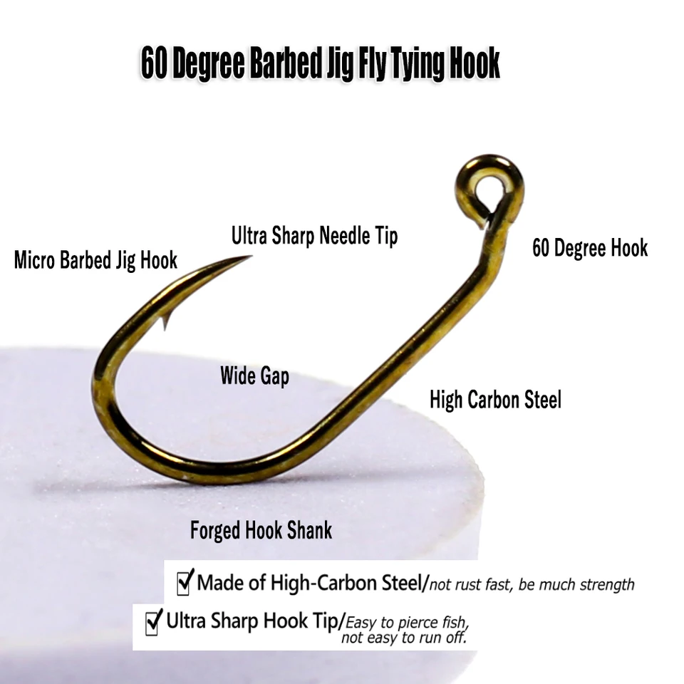 Wifreo 30pcs 60 Degree Barbed Jig Fly Tying Hook Wide Gap Trout Fishing  Hooks #10 #12 #14 #16 - AliExpress 18