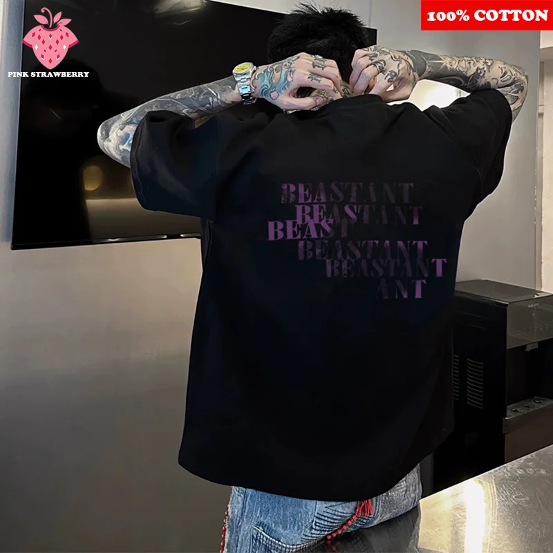 

American style hiphop Letter Print T-shirt Men Summer New 100% Cotton Short sleeves street Gym Sports Tee Y2k Tops Mens clothing