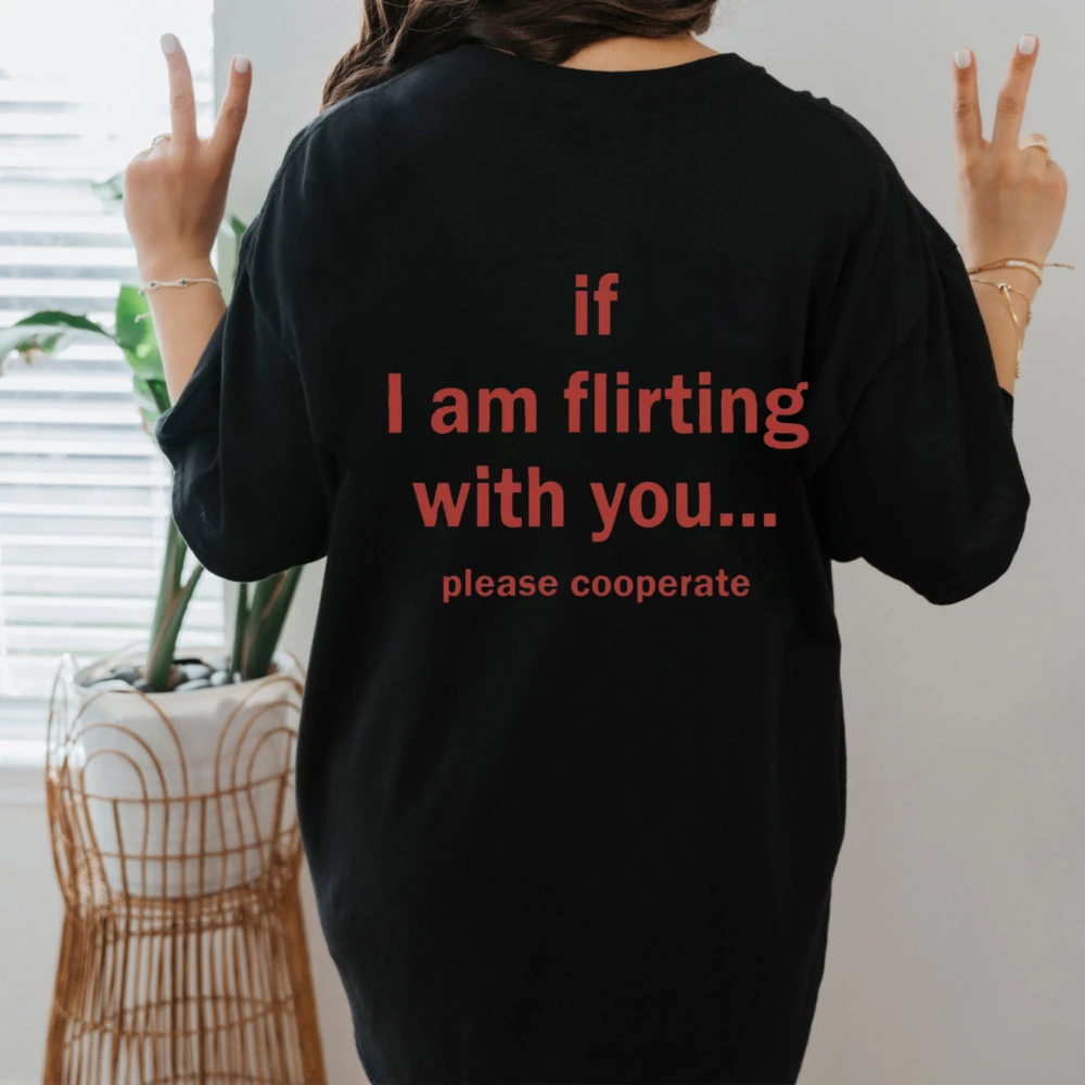 Wenn ich mich mit dir anfreundlich anleichte, bitte arbeiten wir zusammen. T-Shirt von Cuccico, lustiges Zitat, Grafik-T-Shirts, Paar-Outfits, Sommer-Kurzarm-Tops