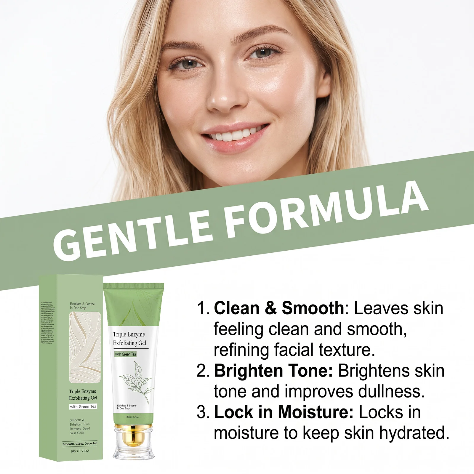 Green Tea Exfoliating Gel Deep Clean Pores Blackheads Refine Skin Brighten Dark Spot Moisturizing Peeling Scrub Facial Care Gel view 3
