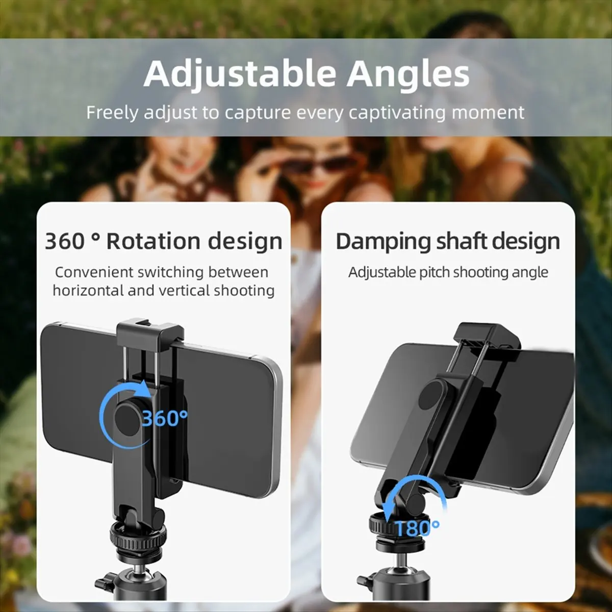 popop Multi-Functional Phone Holder Clamp Phone Tripod Mount Rotatable with Dual Cold Shoe Mounts for Smartphone Vlog