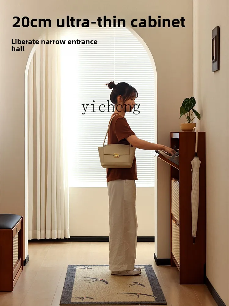 YY-  rattan shoe cinet solid wood household door porch cinet small apartment tipping bucket ultra-thin shoe rack
